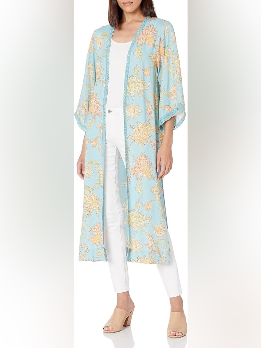Jessica Simpson Women's Holly Chic Lace Trim 3/4 Sleeve Duster